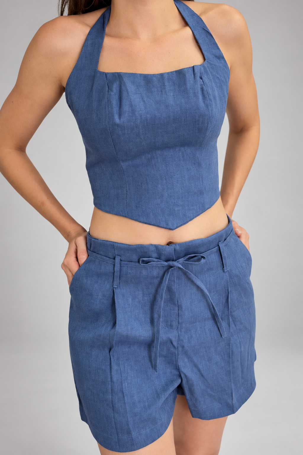 Top en lino azul para mujer