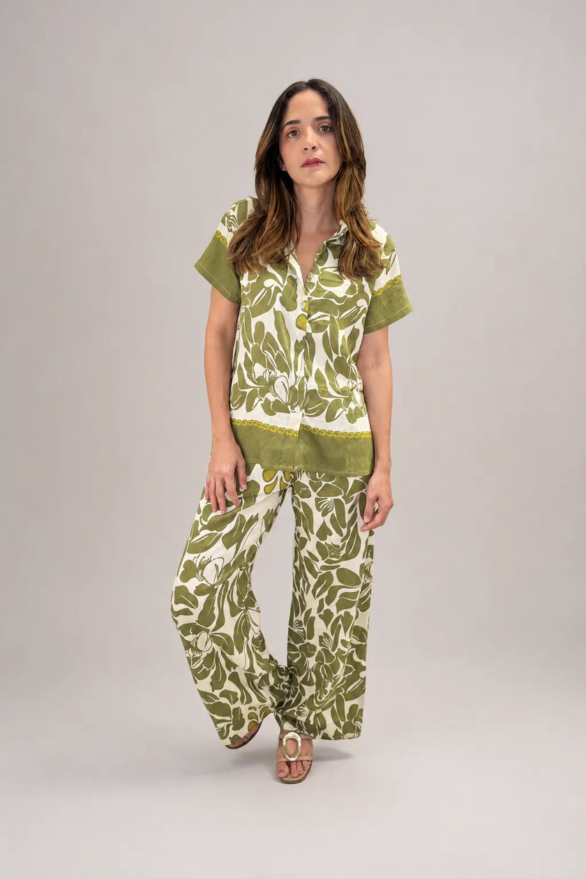 Set de dama verde estampado