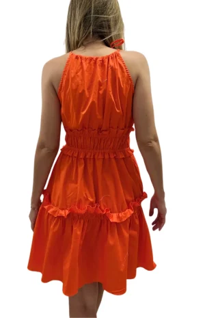 Vestido Corto Naranja Con Arandelas