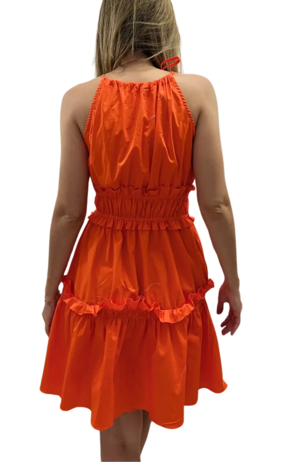 Vestido Corto Naranja Con Arandelas